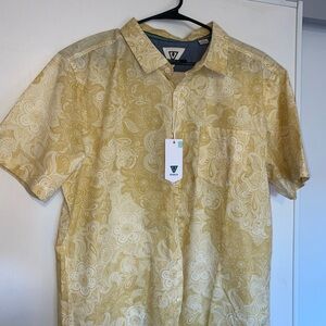 VISSLA Men's Mustard Floral Button Down Shirt